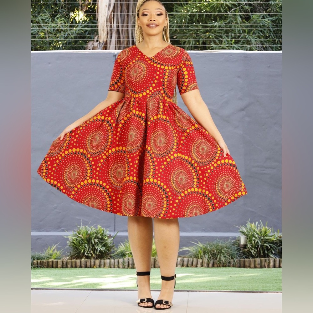 Vibrant Red African Print Dress